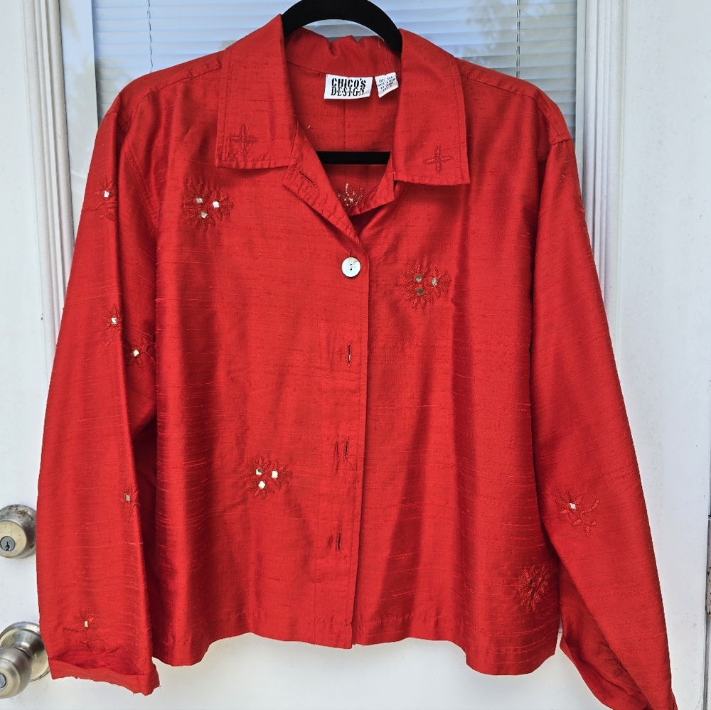 Chicos Red Embroidered Blouse